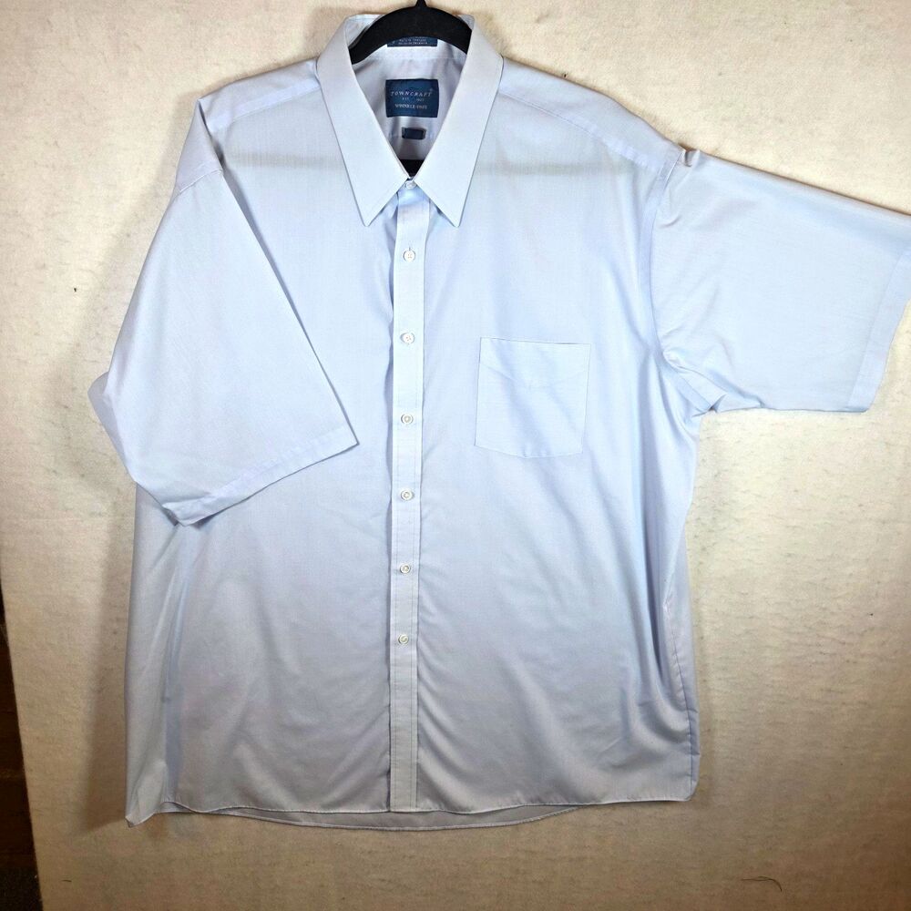 TownCraft Wrinkle Resistant Light Blue Short Sleeve Button Dress Shirt 18